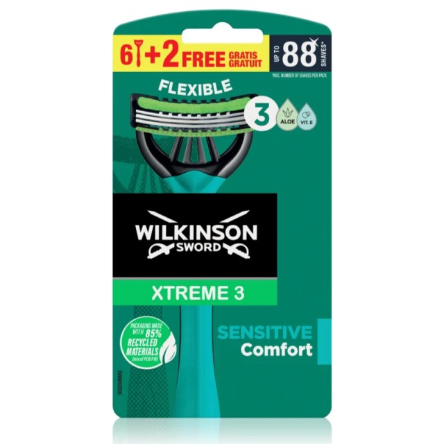 Wilkinson 4+4 Xtreme3 Sensitive Comfort, Ξυραφάκια 8τμχ