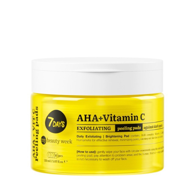 7DAYS Exfoliating Peeling Pads AHA+VITAMIN C, Απολεπιστικά Δισκία Δύο Όψεων Για Εξισορρόπηση Του Τόνου, 150ml