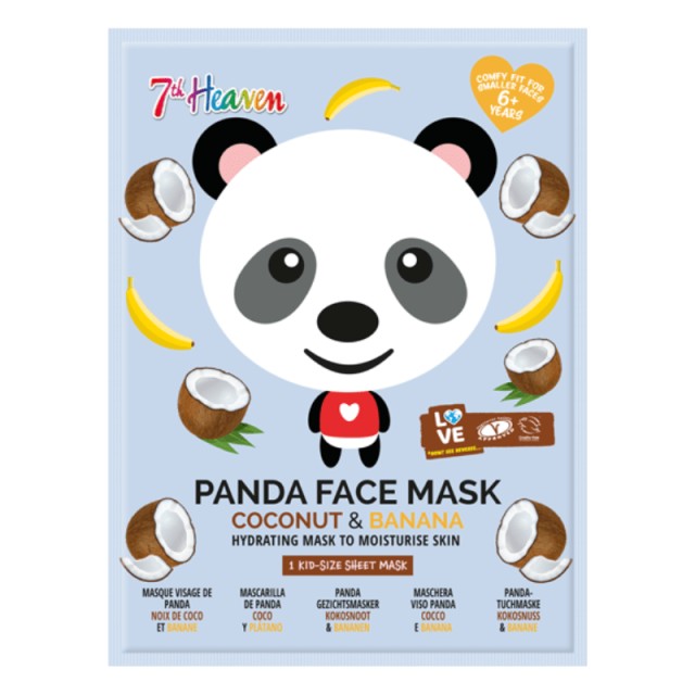 7th Heaven Panda Face Coconut & Banana, Μασκά Ομορφιάς Πανί Με Σχέδιο Ηλικίες 8+, Vegan, 20ml