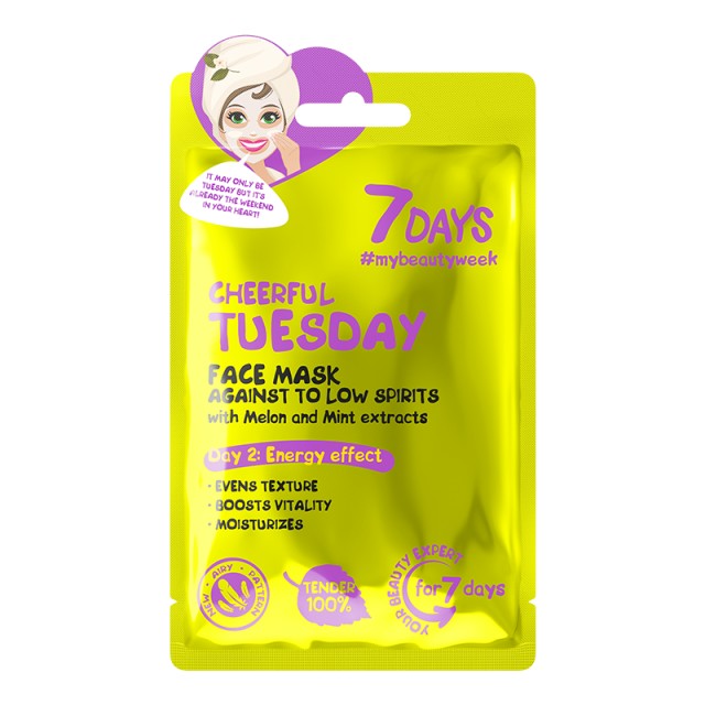 7DAYS Cheerful Tuesday Sheet Mask, Μάσκα Προσώπου Για Ενυδάτωση & Θρέψη, 28g