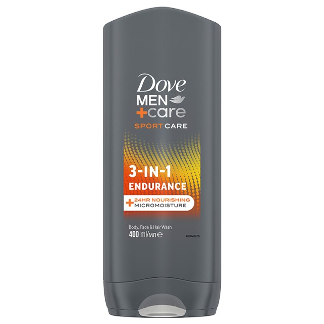 Dove Men + Care Sport Care Shower 3 in 1 Endurance, Ανδρικό Αφρόλουτρο για Σώμα, Μαλλιά & Πρόσωπο, 400ml