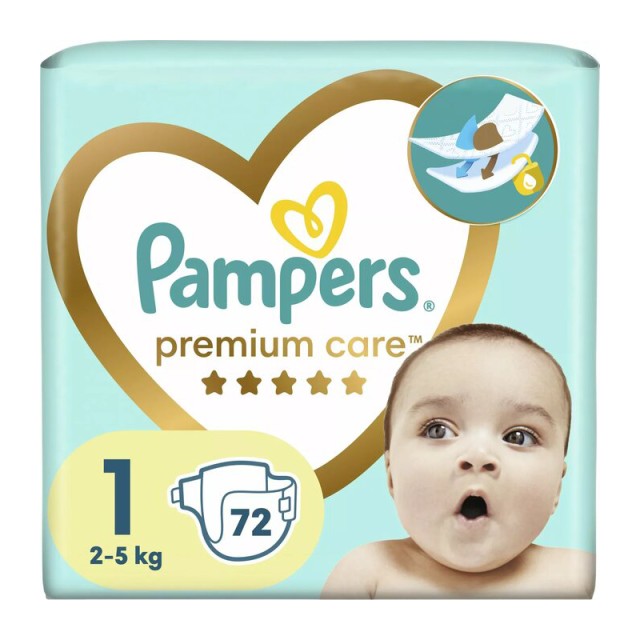 Pampers Premium Care Newborn Πάνα Μέγεθος 1 (2kg - 5kg), 72 Πάνες