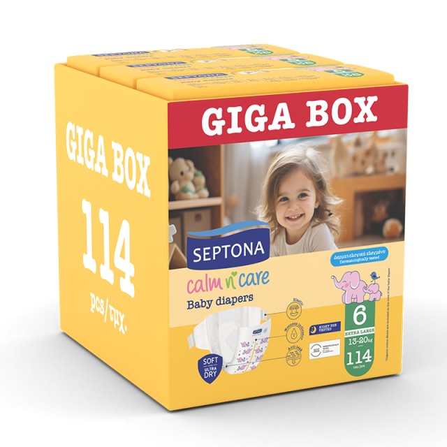 Septona Calm N Care Πάνες Extra Large No 6 (13-20Kg) 114τμχ (3x38τμχ) GIGA BOX