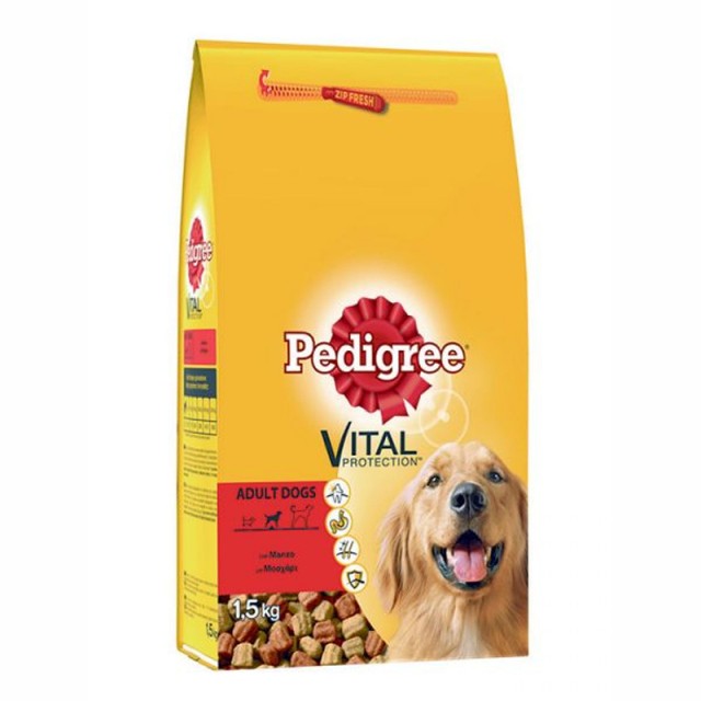 Pedigree Adult Dry Food Beef & Vegetables, Πλήρης ξηρή τροφή για ενήλικους σκύλους Μοσχάρι και Λαχανικά, 1.5kg