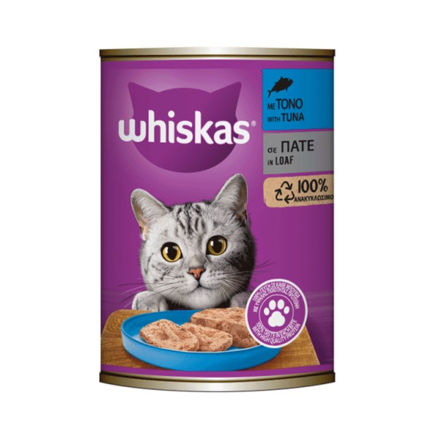 Whiskas Adult Πλήρης Υγρή Τροφή Γάτας με Τόνο Πατέ σε Κονσέρβα, 400gr