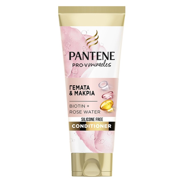 Pantene Pro-V Miracles Conditioner Balsam Body & Strength Biotin & Rose Water Silicone Free, Κρέμα Μαλλιών, με Βιοτίνη & Ροδόνερο για Όγκο & Δύναμη, Χωρίς Σιλικόνη, 200ml