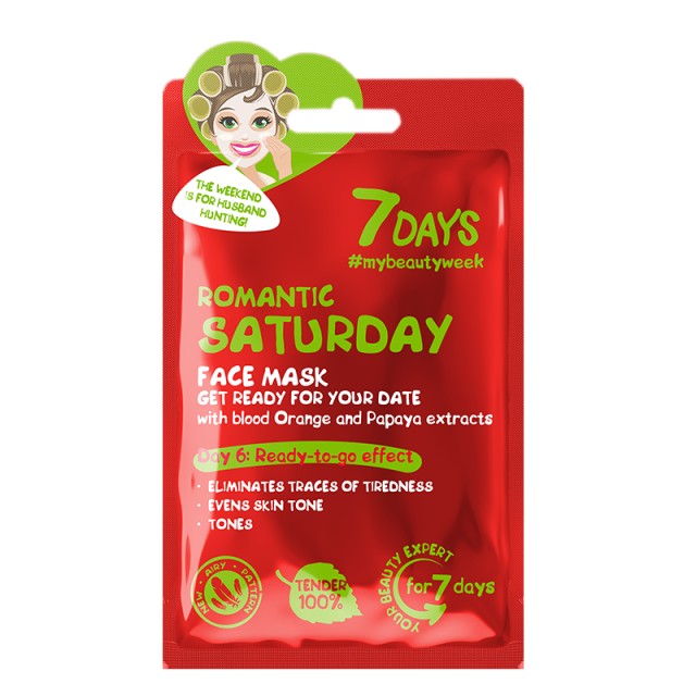 7DAYS Romantic Saturday Sheet Mask, Μάσκα Προσώπου για Τόνωση, Λάμψη & Ενυδάτωση, 28g