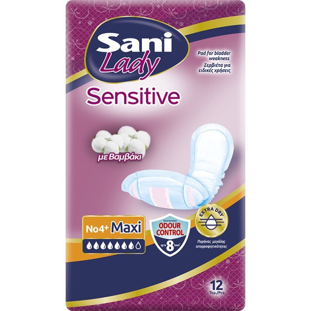 Sani Lady Sensitive, Σερβιέτες Ακράτειας Νο4+, 12τμχ