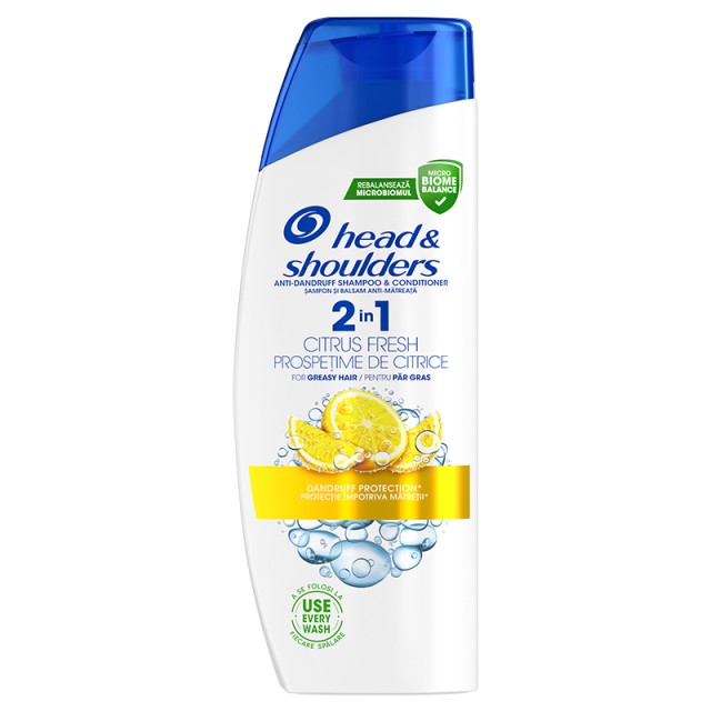 Head & Shoulders Citrus Fresh 2in1 Αντιπιτυριδικό Σαμπουάν & Conditioner Έως και 100% Μαλλιά χωρίς Πιτυρίδα, 330ml