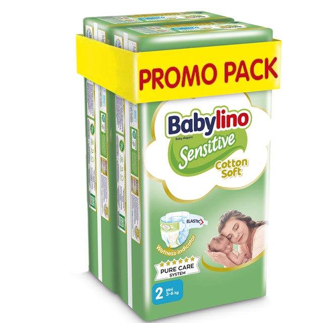 Βρεφική πάνα Babylino Sensitive Cotton Soft No2 3-6kg PROMO PACK (2x50τμχ) 100τμχ + ΔΩΡΟ Παιδικές Μπατονέτες