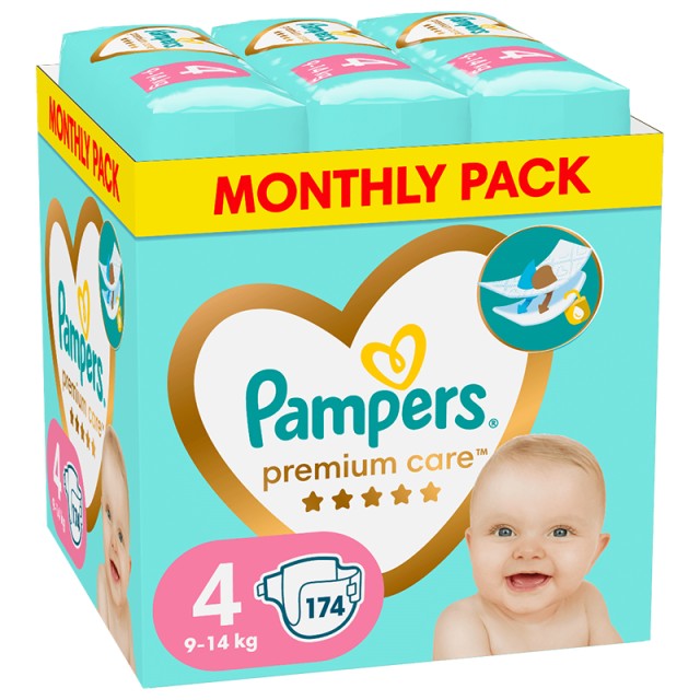 Pampers Premium Care, Πάνες Βρακάκι No4 (9-14kg), 72τμχ, MONTHLY PACK