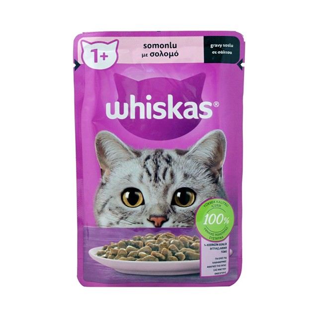 Whiskas Φακελάκι Adult Πλήρης Υγρή Τροφή Γάτας με Σολομό σε Σάλτσα, 85gr