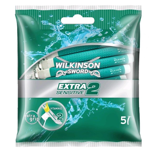 Wilkinson Sword Extra2 Sensitive, Ξυραφάκια Μίας Χρήσης με Δίδυμες Λεπίδες σε Λεπτή Κεφαλή, 5 τεμ.