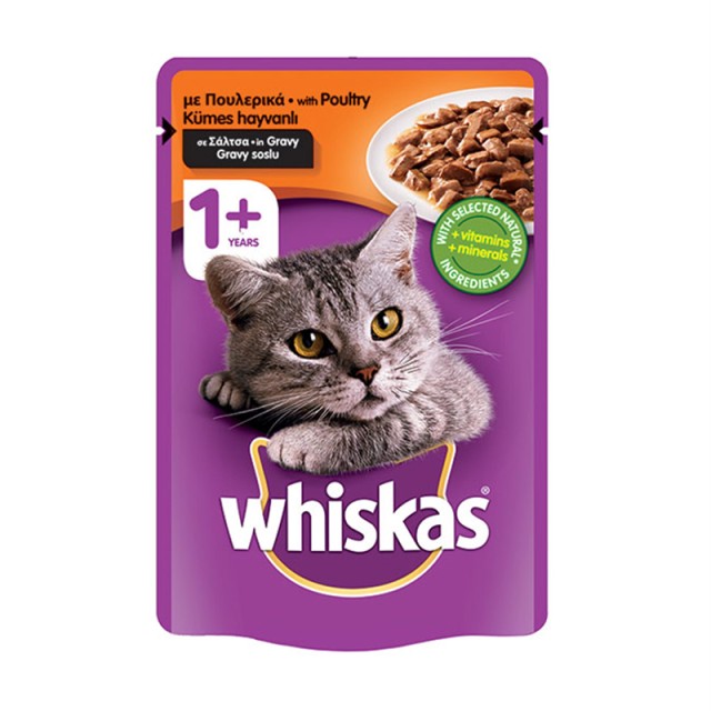 Whiskas Φακελάκι Adult Πλήρης Υγρή Τροφή Γάτας με Πουλερικά σε Σάλτσα, 100gr