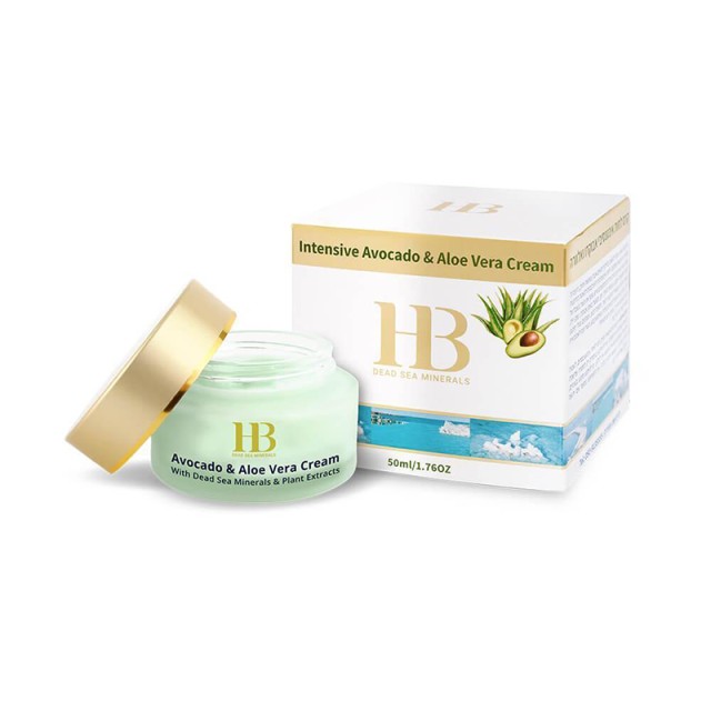 H.B. Intensive Avocado & Aloe Vera Cream, Κρέμα Εντατικής Ενυδάτωσης με Αβοκάντο, Αλόη, Ελαιόλαδο, Χαμομήλι, Εκχύλισμα Μελιού, Βιταμίνες C & E, Αντηλιακά Φίλτρα & Μέταλλα της Νεκράς Θάλασσας, 50ml