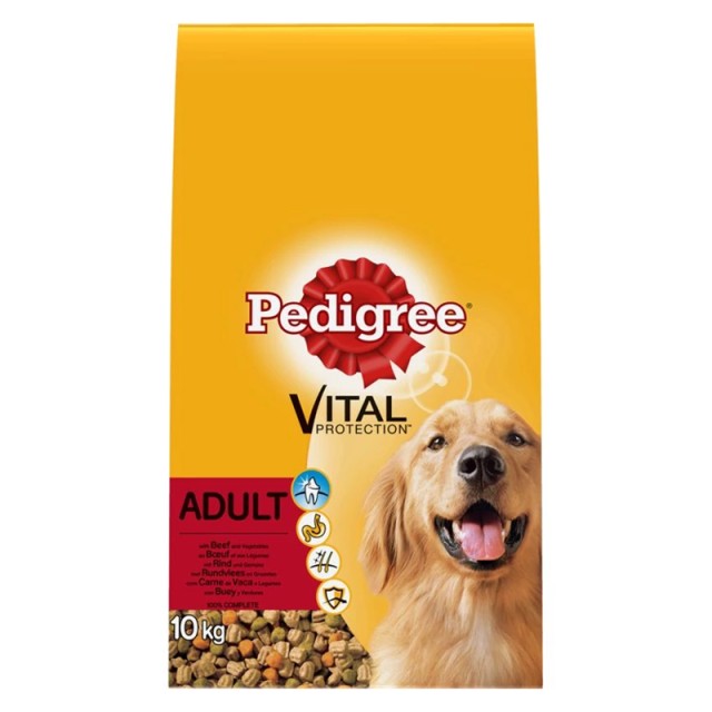 Pedigree Adult Dry Beef & Vegetables, Πλήρης ξηρή τροφή για ενήλικους σκύλους Μοσχάρι και Λαχανικά, 10kg