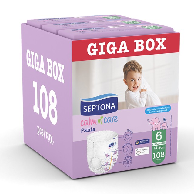 Septona Calm N Care Πάνες-Βρακάκια  Extra Large No 6 (14-20) 108τμχ (3x36τμχ) GIGA BOX